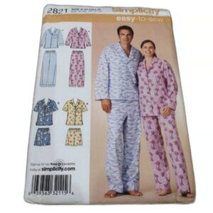 Simplicity Pattern 2821 Pajama Long Sleeve & Pants with Sewing Supplies